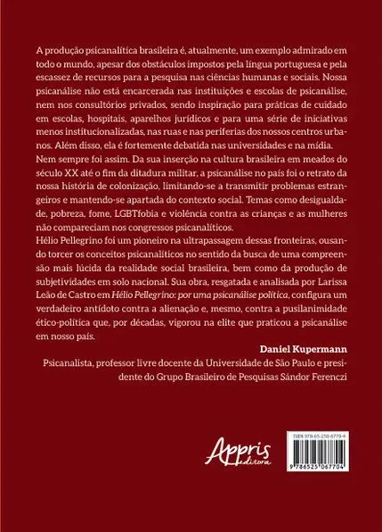 Verso do livro: Hélio Pellegrino por uma psicanálise política